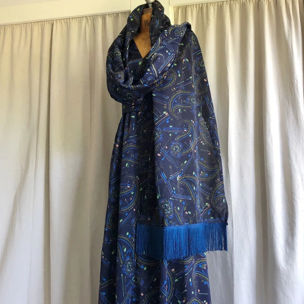SOLD Vintage 60s Empire Maxi Dress + Matching Tassel Trim Pashmina Style Shawl - Picture 6 of 9